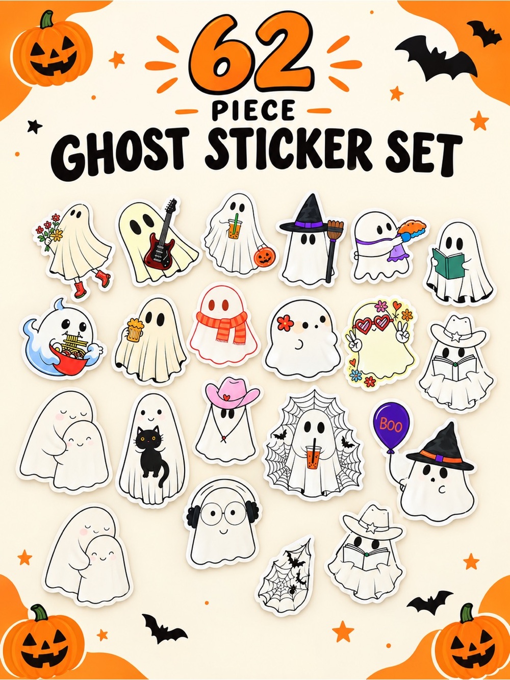 Cute Ghost Stickers-62 Pieces